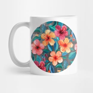 Colorful Watercolor Hibiscus on Dark Charcoal Mug